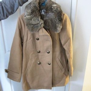 Cream Camel rabbit fur Trim Coat M